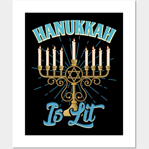 Hanukkah Is Lit Happy Jewish Holiday Wall Art by aneisha